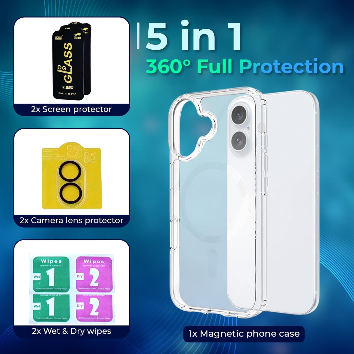 I-Phone 16 (5 in 1 Protection kit case)