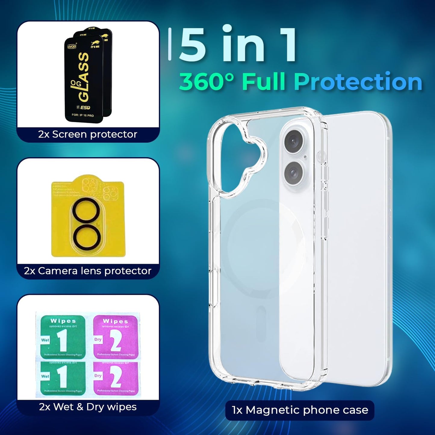 I-Phone 16 Plus (5 in 1 Protection kit case)