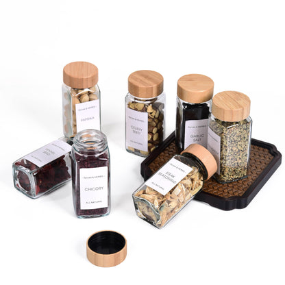 24-pc Set of durable Square Glass Spice Jars with airtight Bamboo Lids